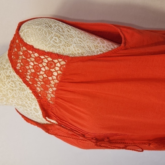 Cupio Orange Crochet Embroidered Sleeveless Tassel Tie 3/4 Button Front Top L - Picture 8 of 14